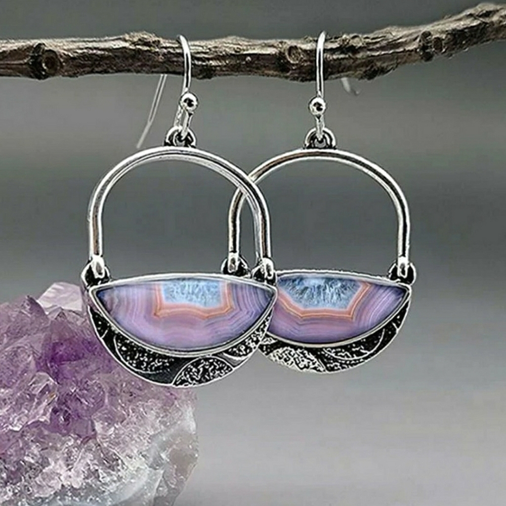 Purple & Blue Marbled Antiqued Silvertone Earrings, NWOT